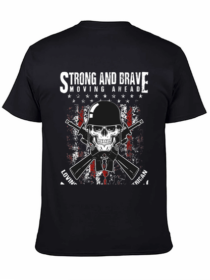 Strong & Brave Patriotic Skull Graphic T-Shirt