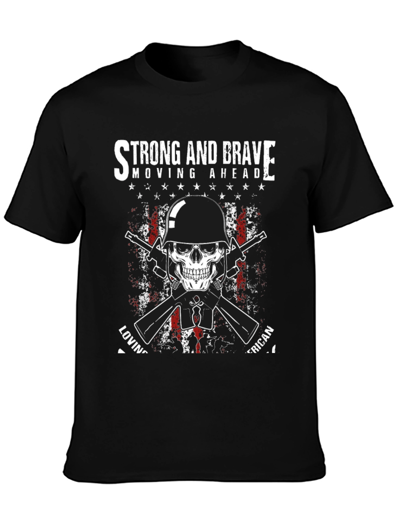Strong & Brave Patriotic Skull Graphic T-Shirt