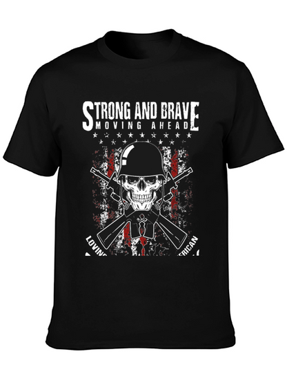 Strong & Brave Patriotic Skull Graphic T-Shirt