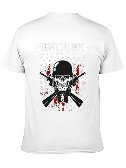 Strong & Brave Patriotic Skull Graphic T-Shirt