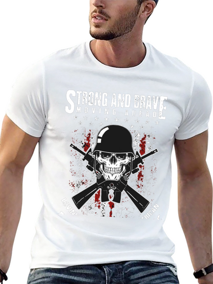 Strong & Brave Patriotic Skull Graphic T-Shirt