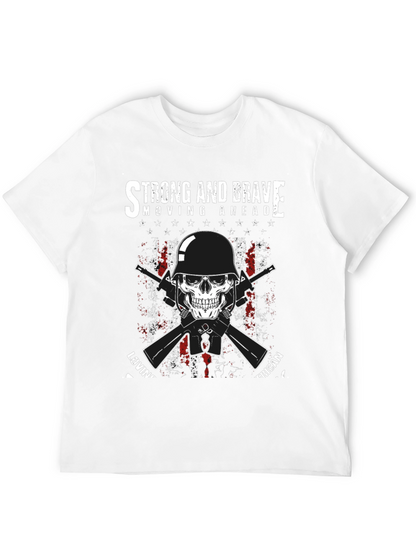 Strong & Brave Patriotic Skull Graphic T-Shirt