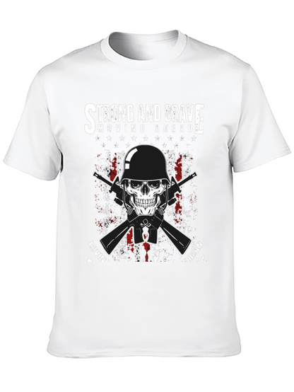 Strong & Brave Patriotic Skull Graphic T-Shirt