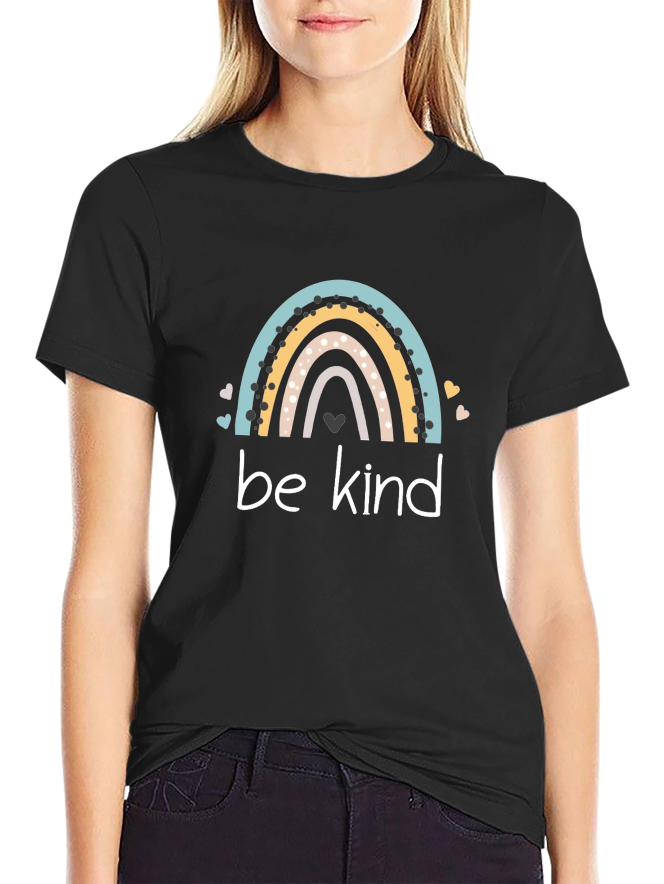 Be Kind Rainbow Graphic T-Shirt - Black