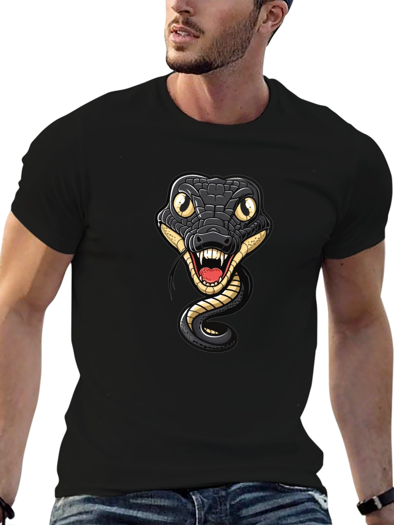 Snake Graphic Tee - Mens Black Cotton T-Shirt
