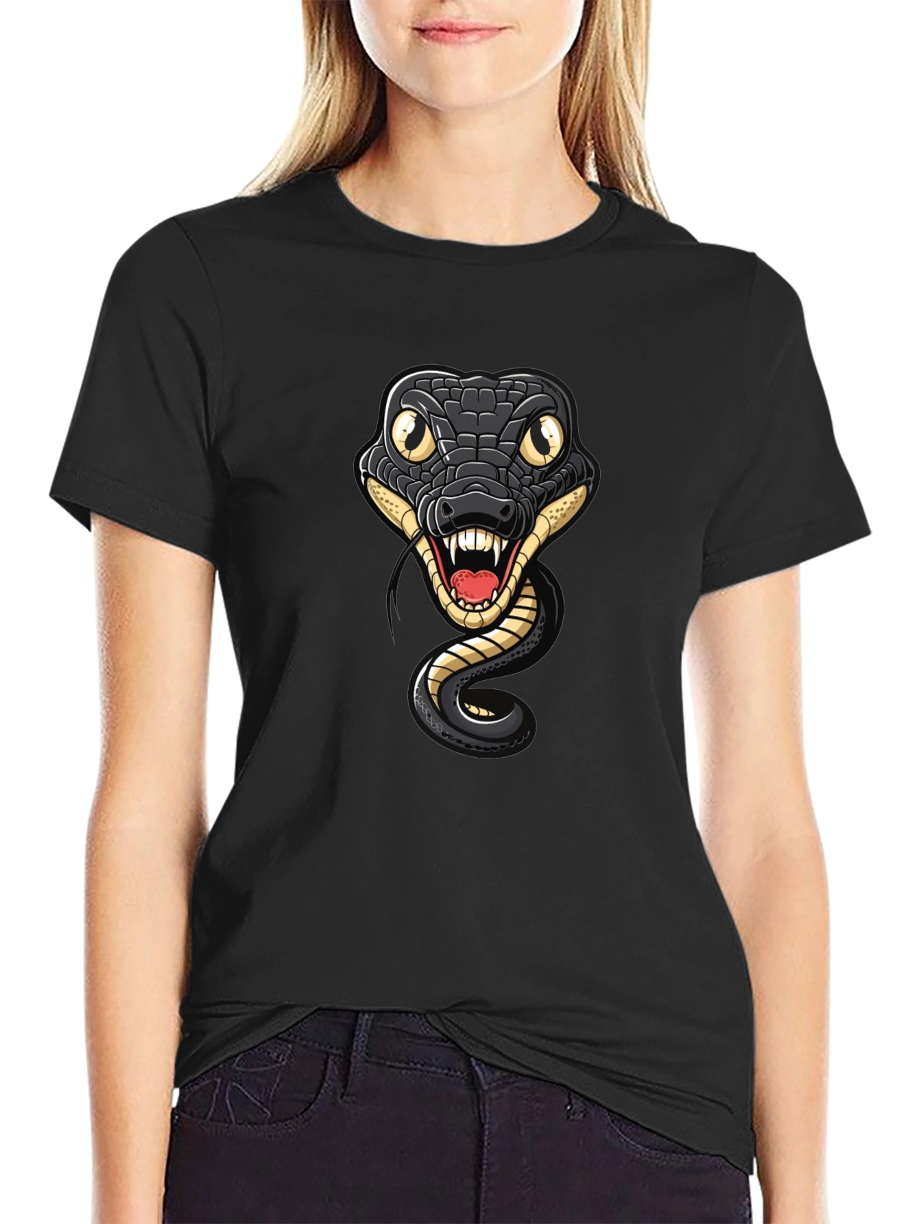 Snake Graphic Tee - Mens Black Cotton T-Shirt