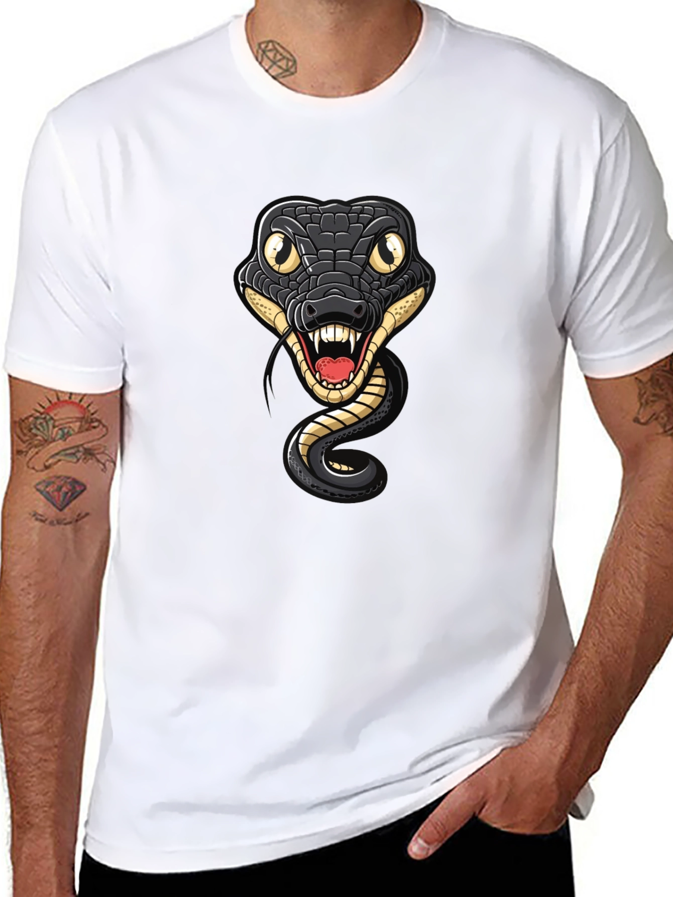 Snake Graphic Tee - Mens Black Cotton T-Shirt