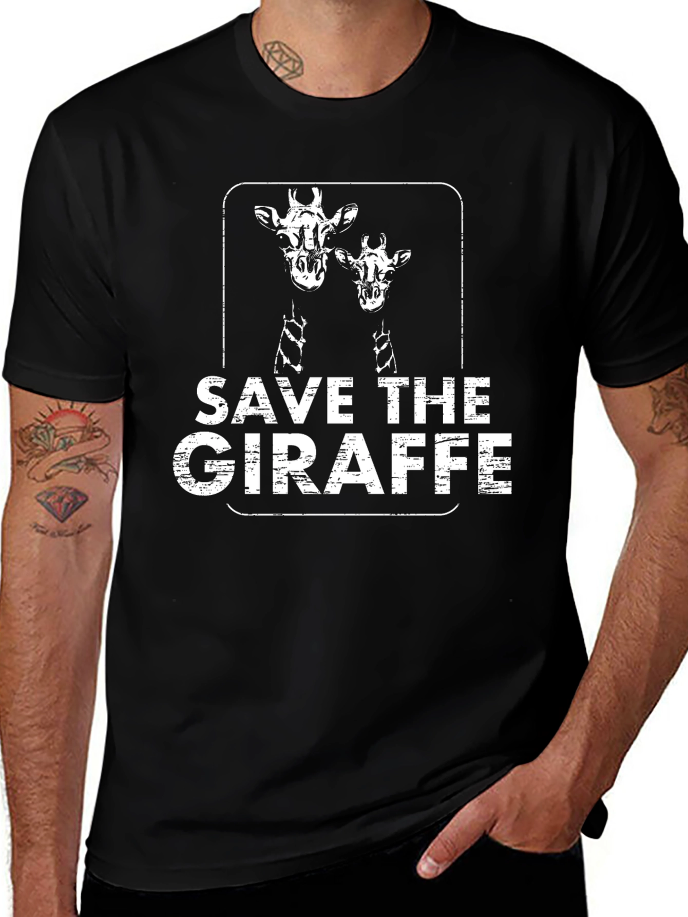 Save the Giraffe T-Shirt - Black Cotton Graphic Tee