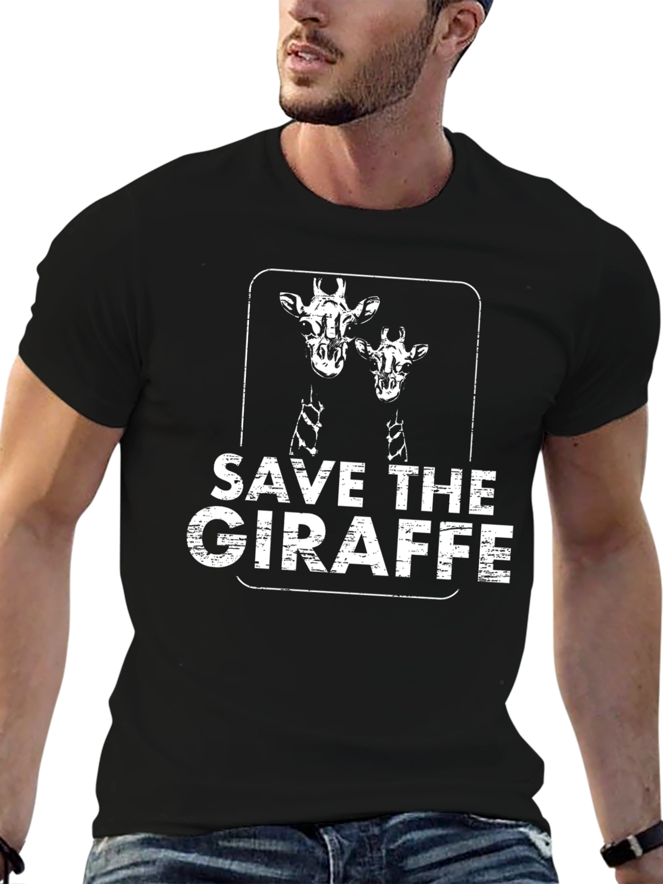 Save the Giraffe T-Shirt - Black Cotton Graphic Tee