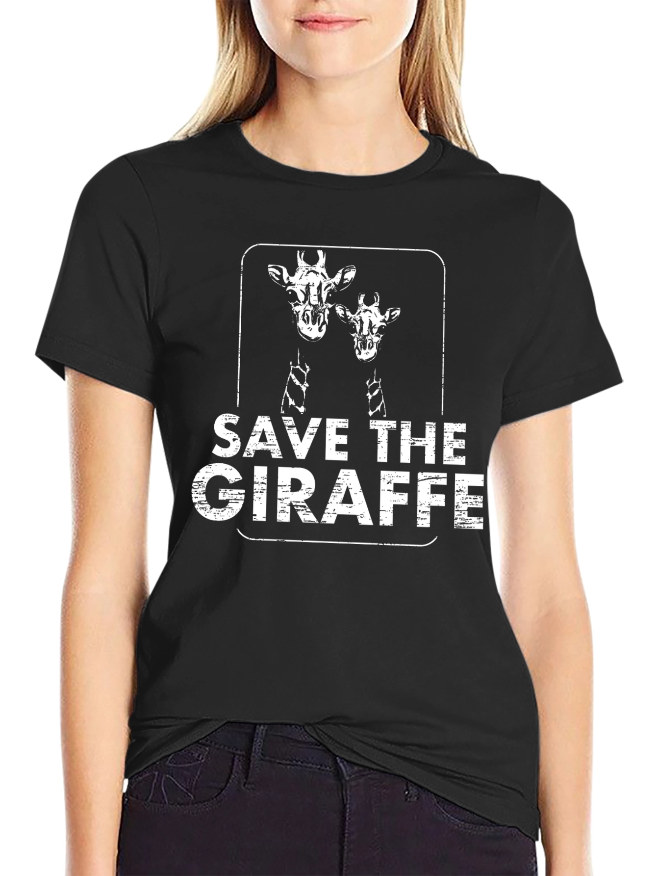 Save the Giraffe T-Shirt - Black Cotton Graphic Tee