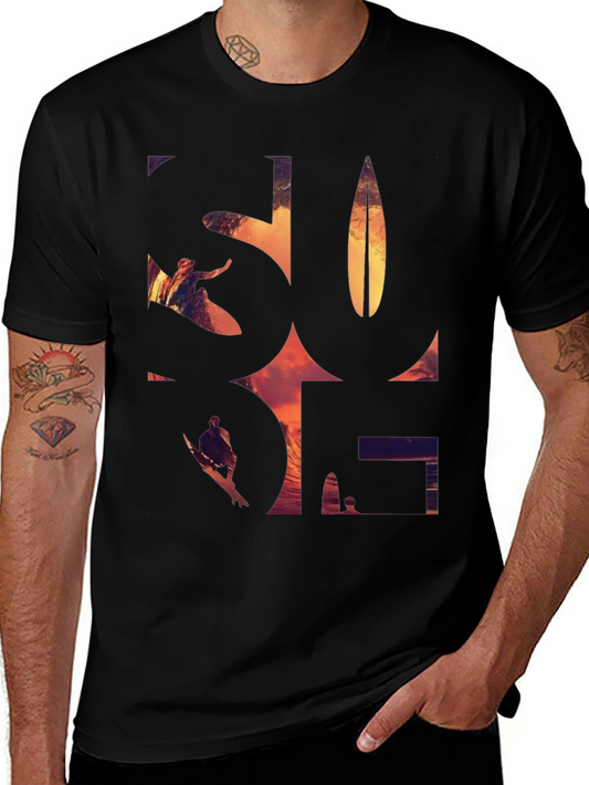 Surf Graphic Tee - Black Cotton T-Shirt