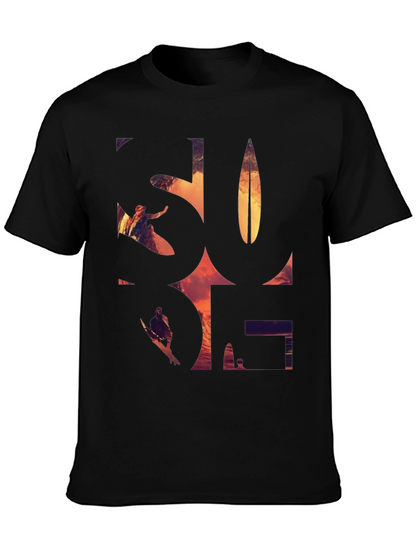 Surf Graphic Tee - Black Cotton T-Shirt