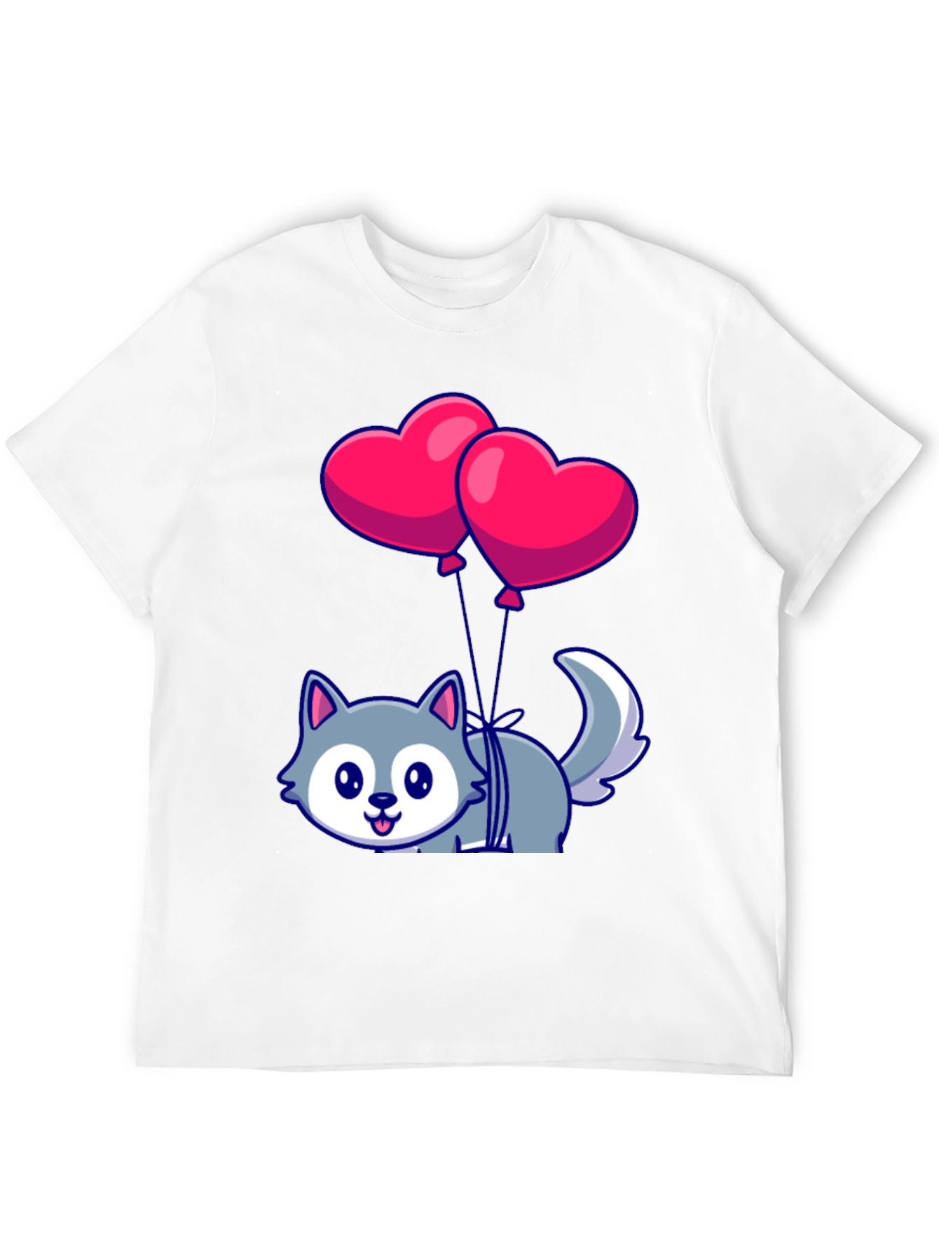 Cute Wolf with Heart Balloons Graphic Tee