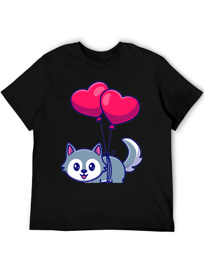 Cute Wolf with Heart Balloons Graphic Tee
