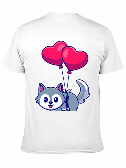 Cute Wolf with Heart Balloons Graphic Tee