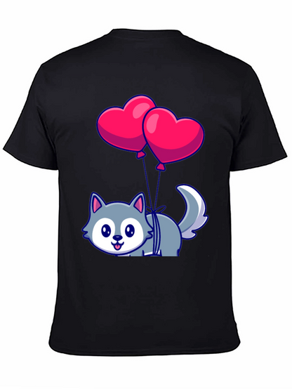 Cute Wolf with Heart Balloons Graphic Tee