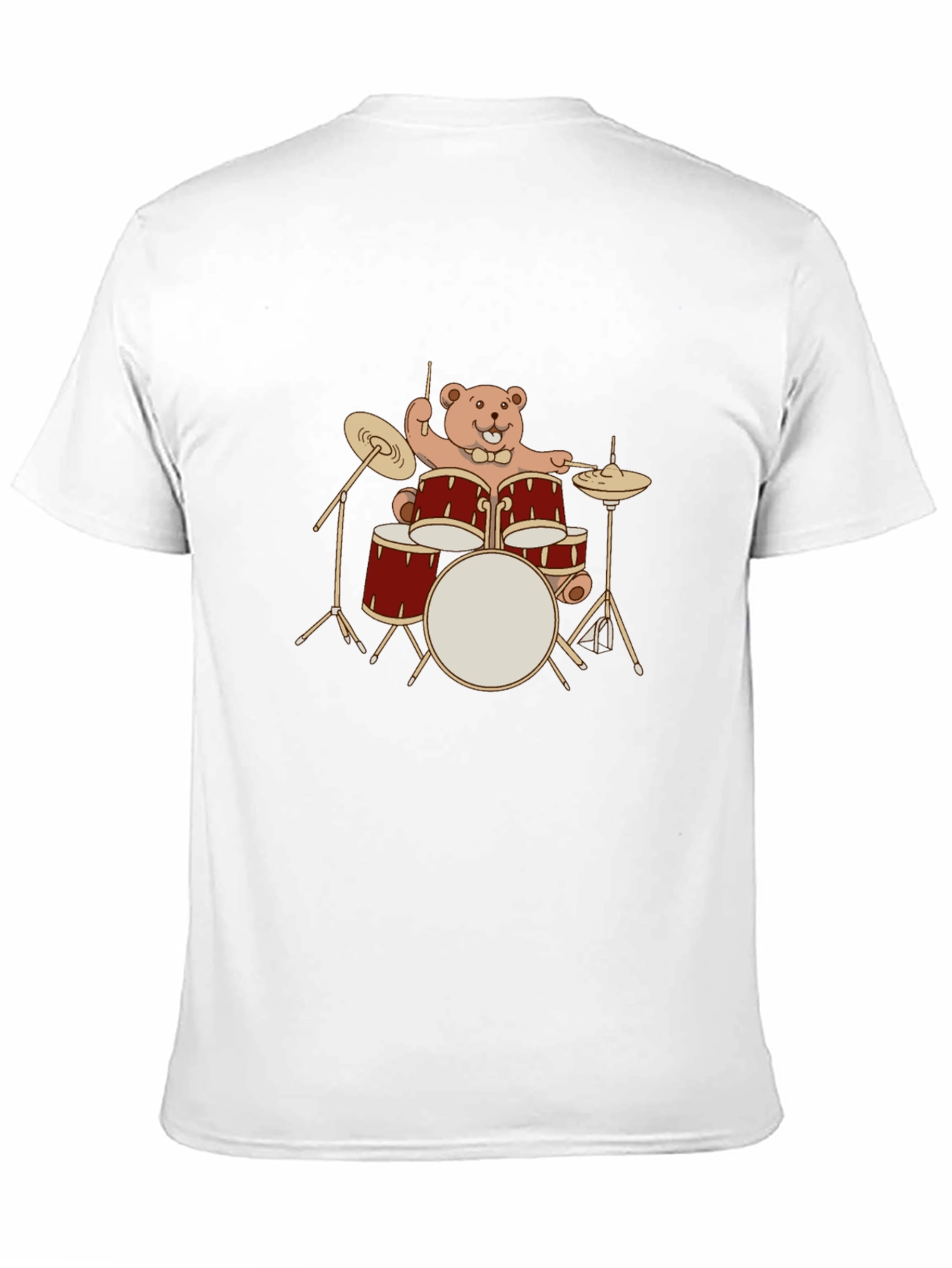 Drummer Bear T-Shirt - Black Crew Neck Tee