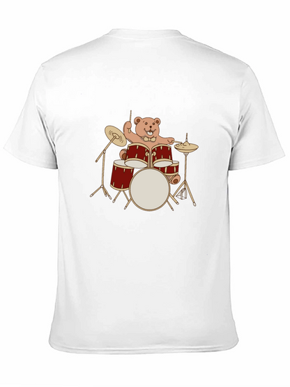 Drummer Bear T-Shirt - Black Crew Neck Tee