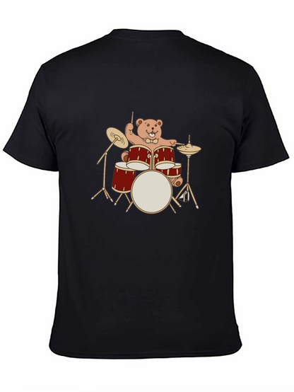Drummer Bear T-Shirt - Black Crew Neck Tee