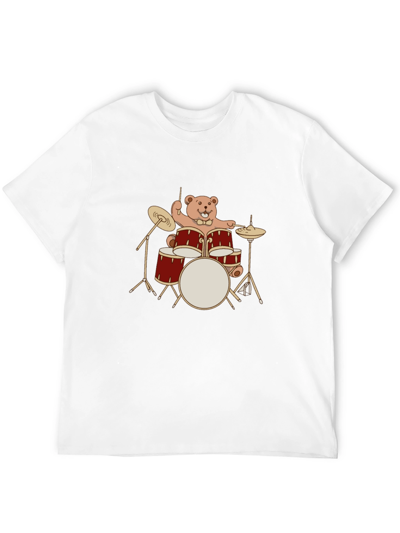 Drummer Bear T-Shirt - Black Crew Neck Tee