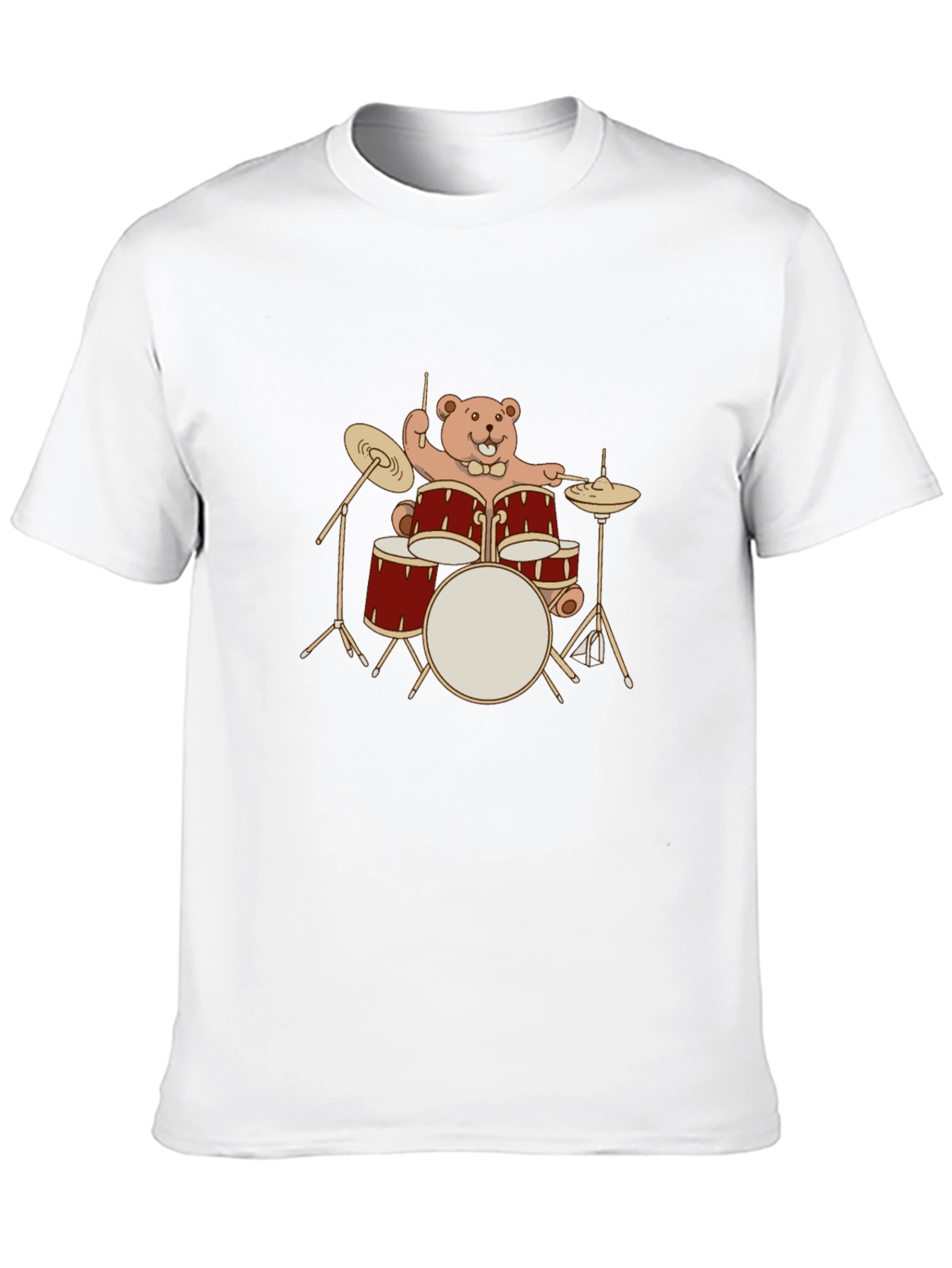 Drummer Bear T-Shirt - Black Crew Neck Tee