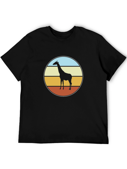 Retro Giraffe Sunset T-Shirt - Black