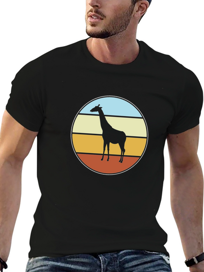 Retro Giraffe Sunset T-Shirt - Black