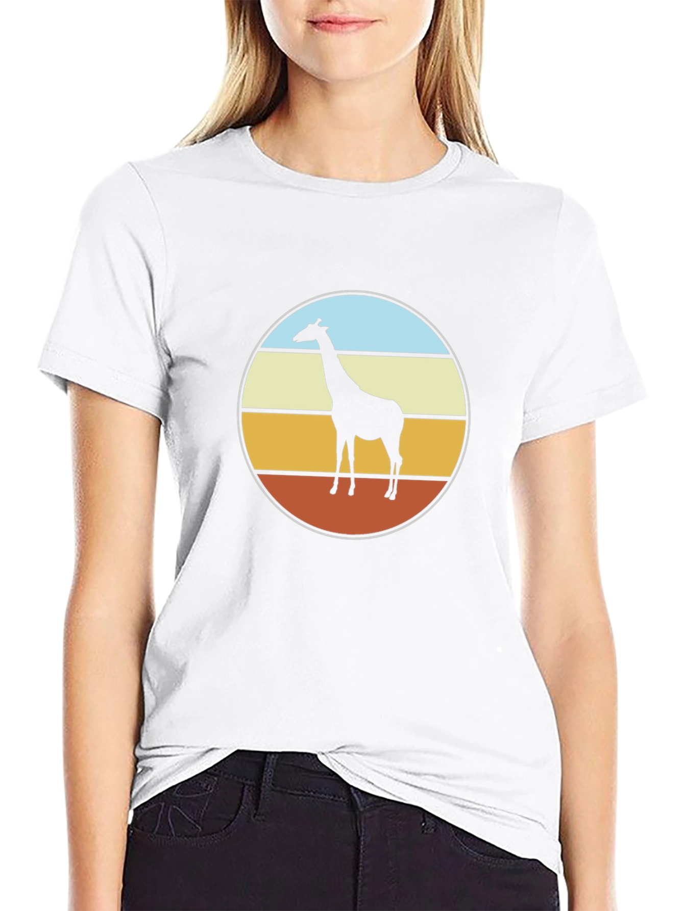 Retro Giraffe Sunset T-Shirt - Black