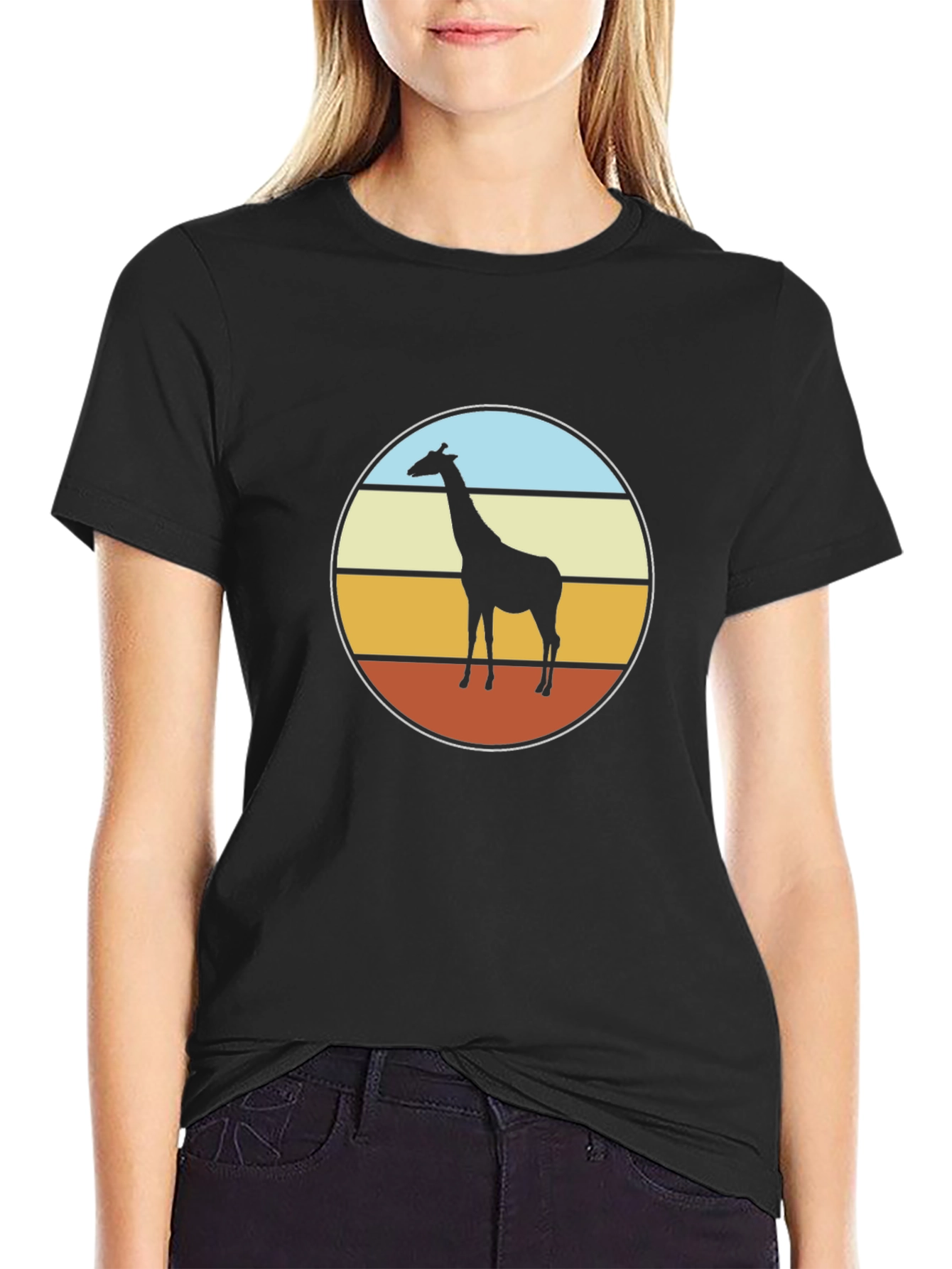 Retro Giraffe Sunset T-Shirt - Black