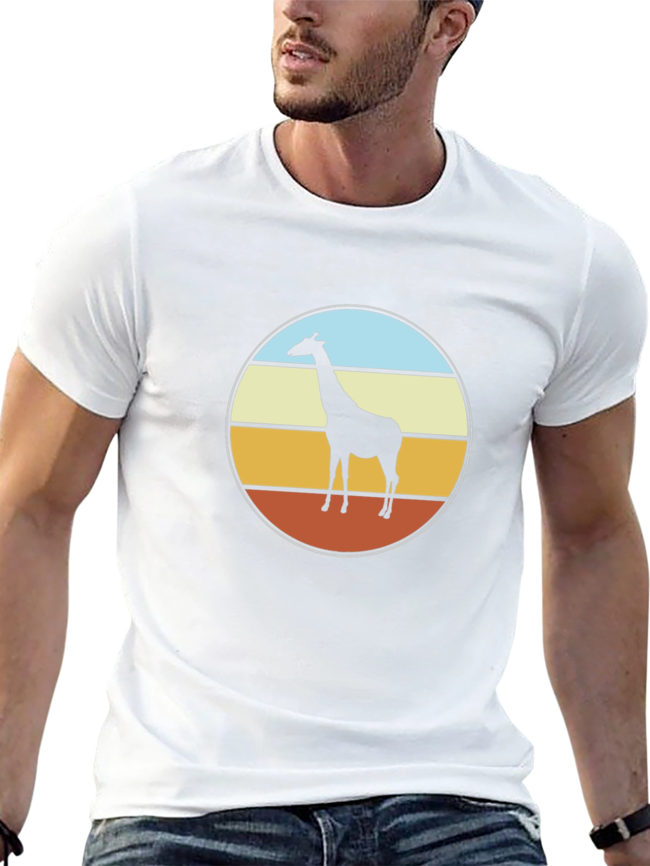 Retro Giraffe Sunset T-Shirt - Black