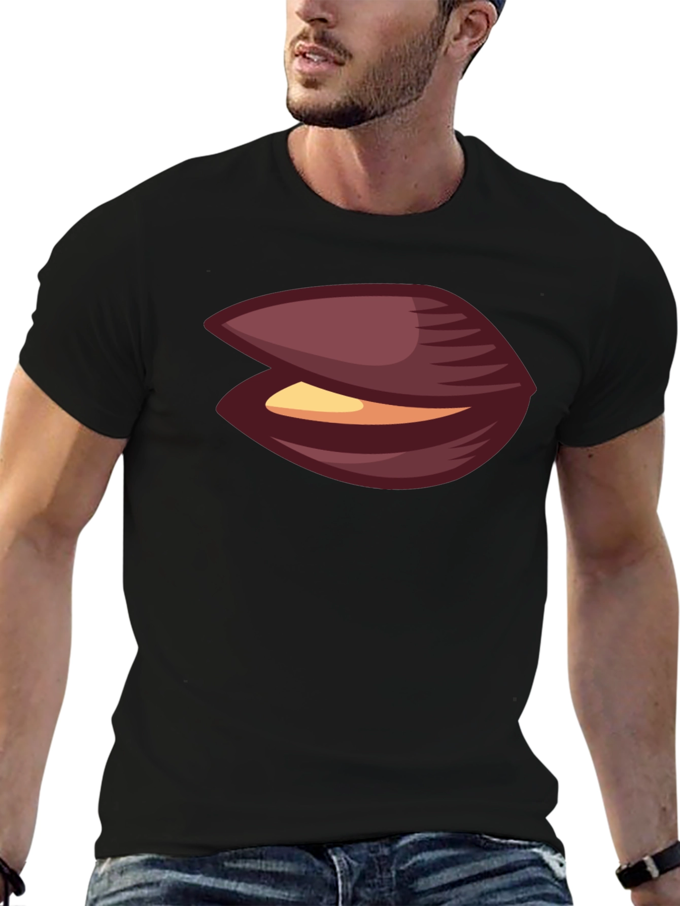 Novelty Black T-Shirt with Clam Graphic