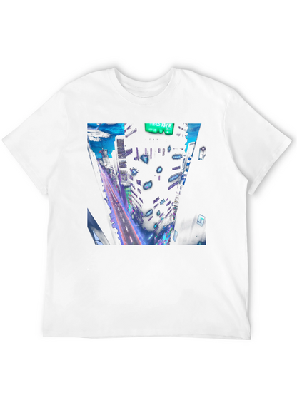 Cyberpunk Cityscape Graphic Tee - Black Cotton