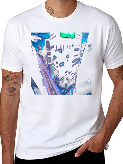 Cyberpunk Cityscape Graphic Tee - Black Cotton