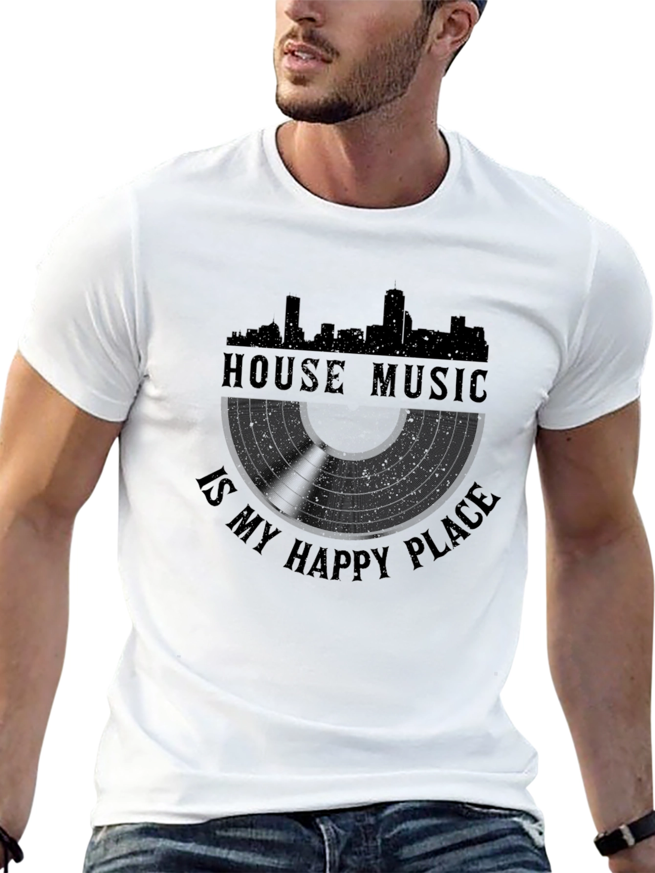 House Music is My Happy Place Black T-Shirt