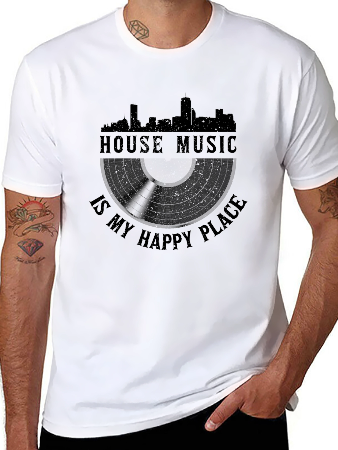 House Music is My Happy Place Black T-Shirt