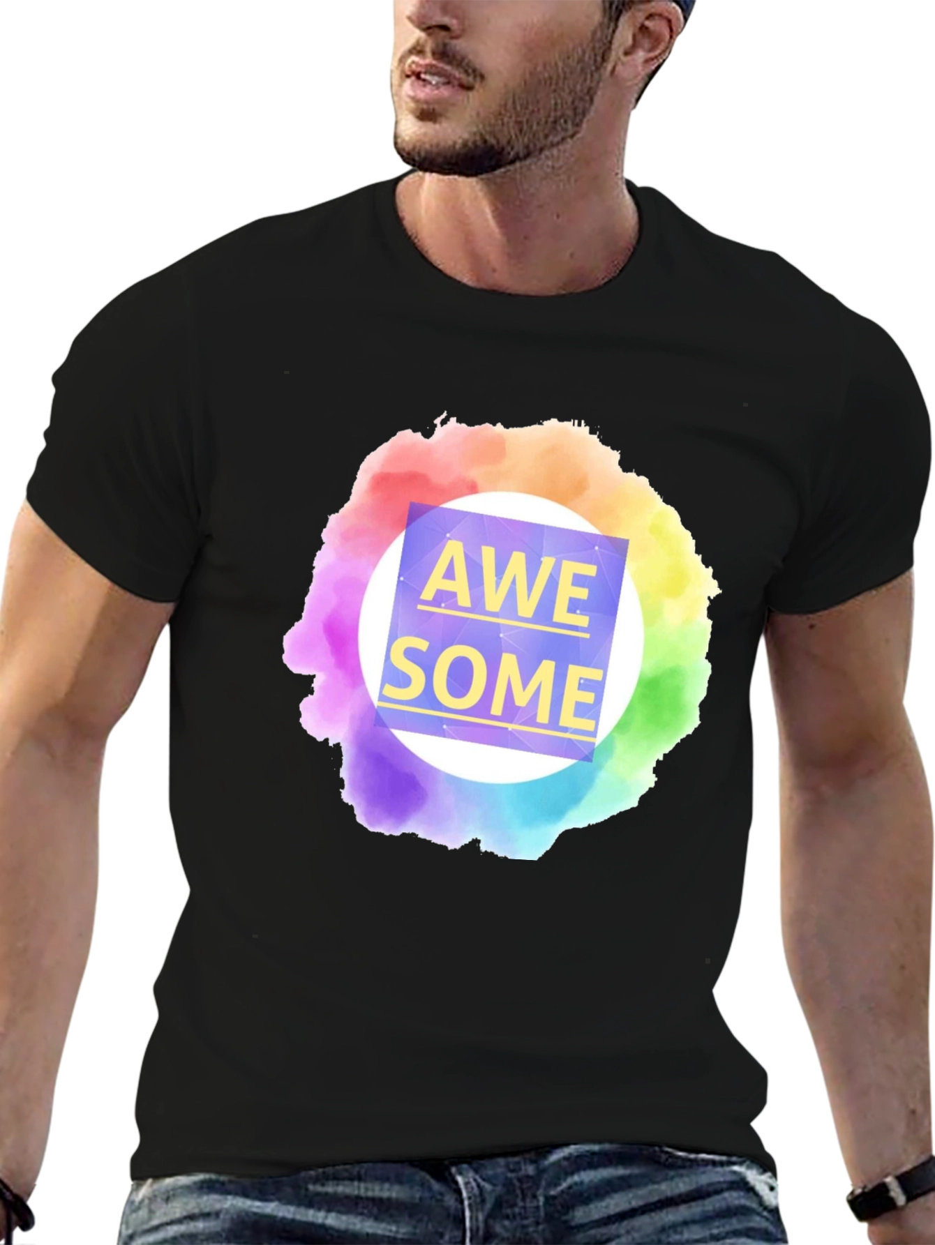 Awesome Rainbow Graphic Tee - Mens Black T-Shirt