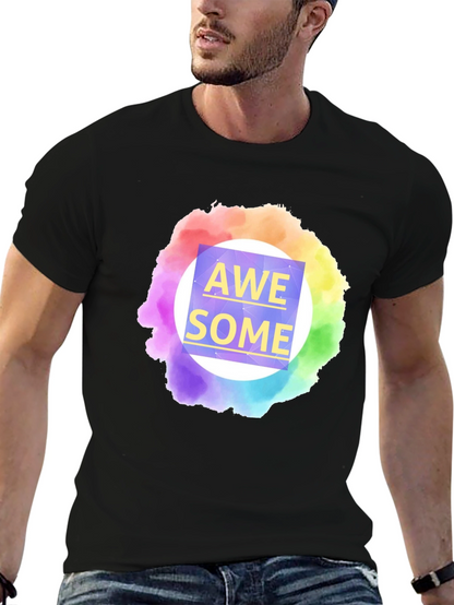 Awesome Rainbow Graphic Tee - Mens Black T-Shirt