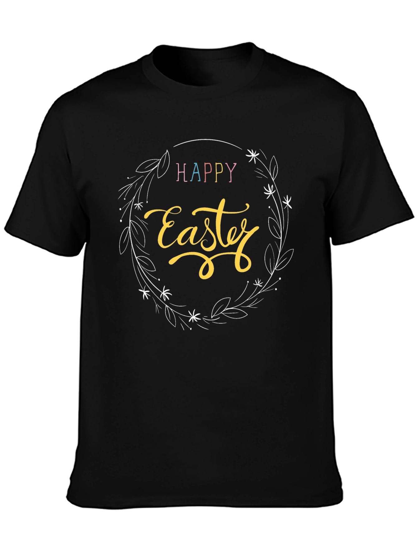 Happy Easter Graphic T-Shirt - Black Crew Neck