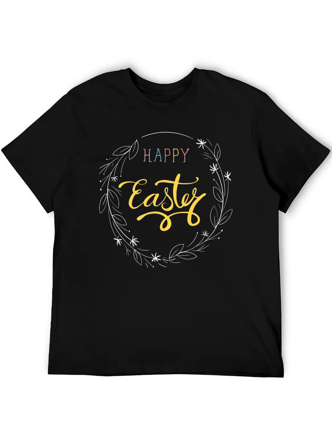 Happy Easter Graphic T-Shirt - Black Crew Neck