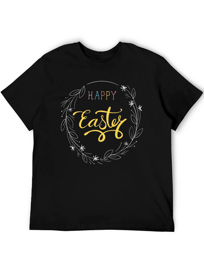 Happy Easter Graphic T-Shirt - Black Crew Neck