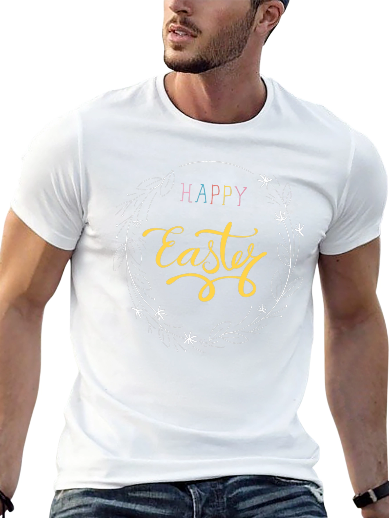 Happy Easter Graphic T-Shirt - Black Crew Neck
