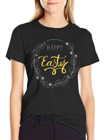 Happy Easter Graphic T-Shirt - Black Crew Neck