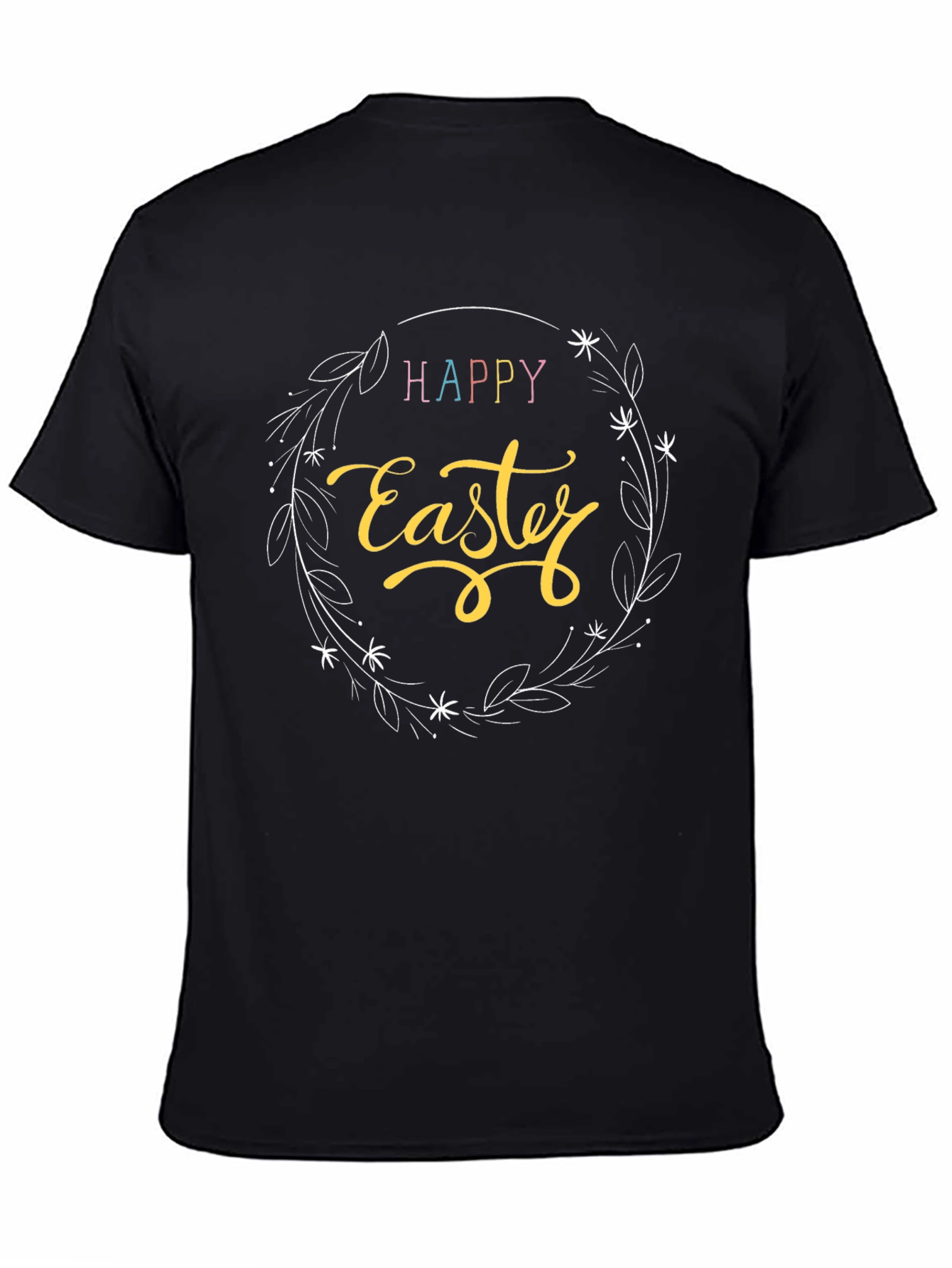 Happy Easter Graphic T-Shirt - Black Crew Neck