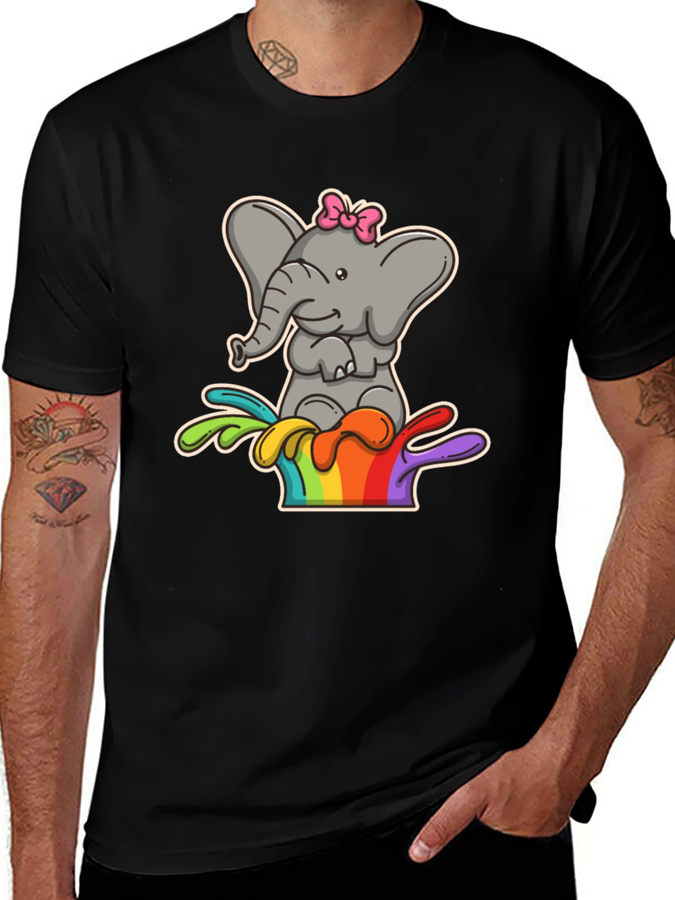 Elephant Rainbow Splash Tee - Cute Cartoon Graphic Shirt