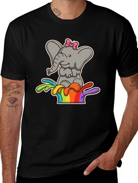 Elephant Rainbow Splash Tee - Cute Cartoon Graphic Shirt