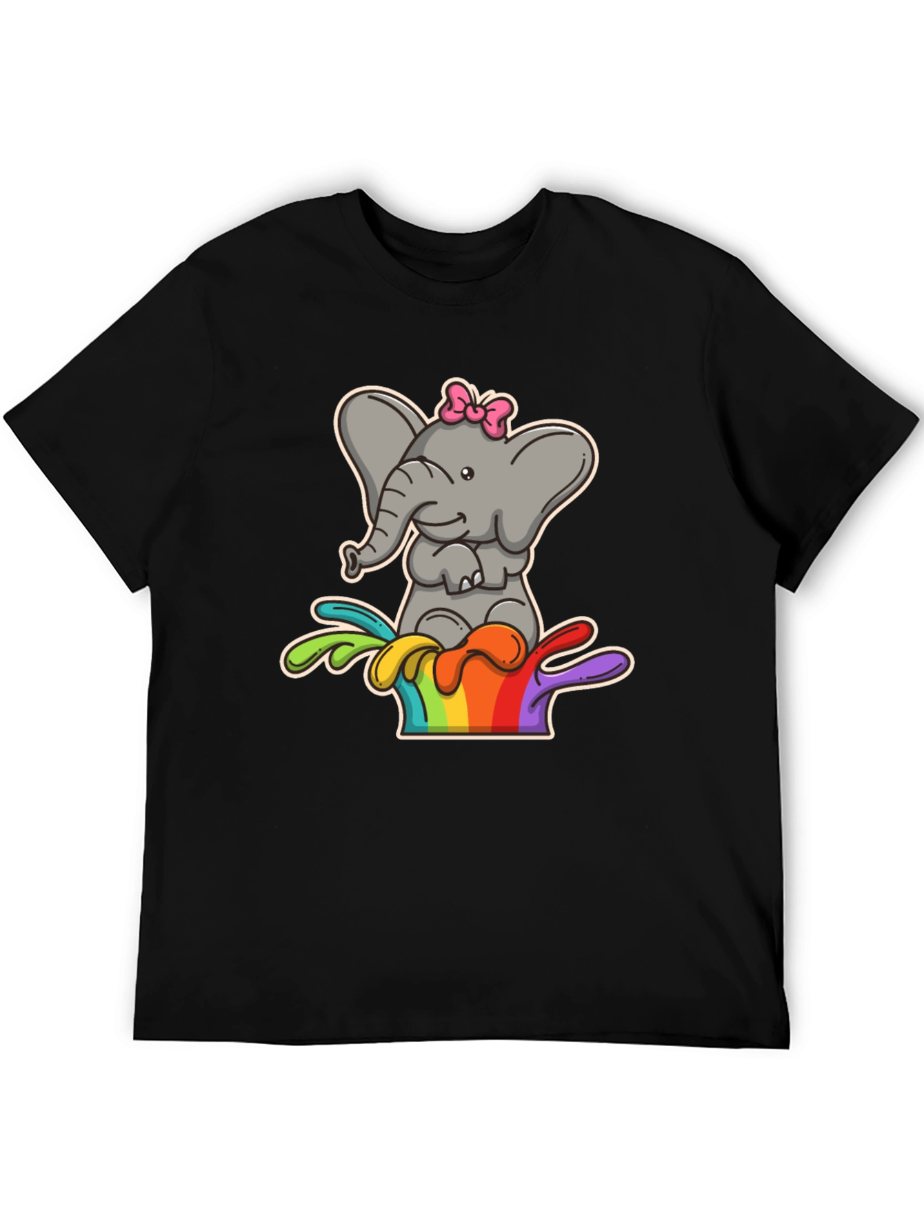 Elephant Rainbow Splash Tee - Cute Cartoon Graphic Shirt