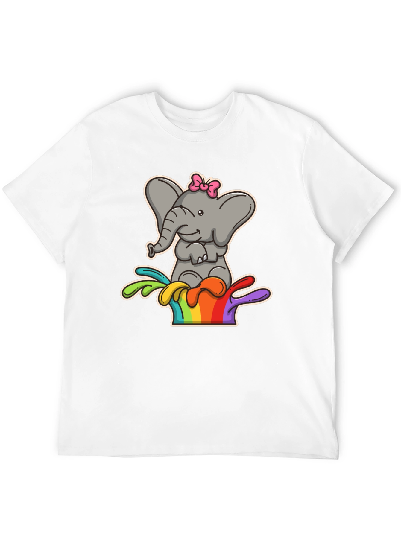 Elephant Rainbow Splash Tee - Cute Cartoon Graphic Shirt