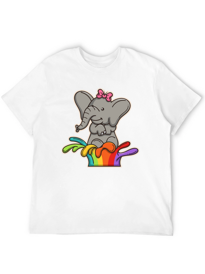 Elephant Rainbow Splash Tee - Cute Cartoon Graphic Shirt