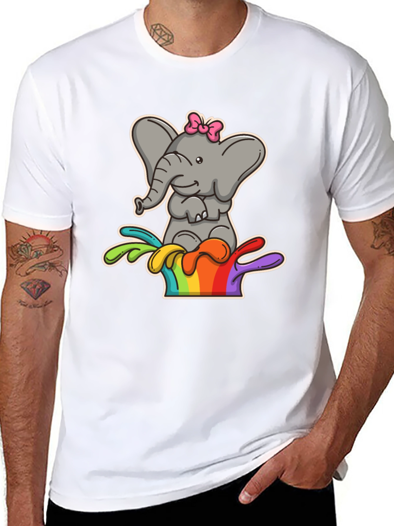 Elephant Rainbow Splash Tee - Cute Cartoon Graphic Shirt