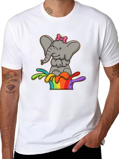 Elephant Rainbow Splash Tee - Cute Cartoon Graphic Shirt